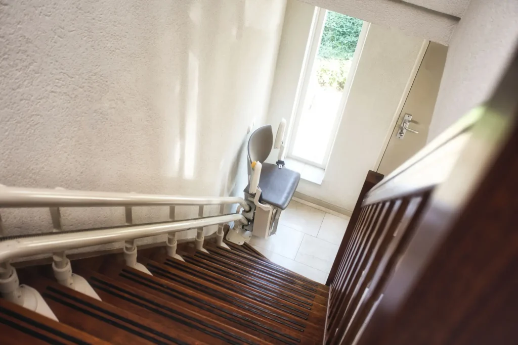 Custom curved stair lifts navigate complex turns and landings seamlessly