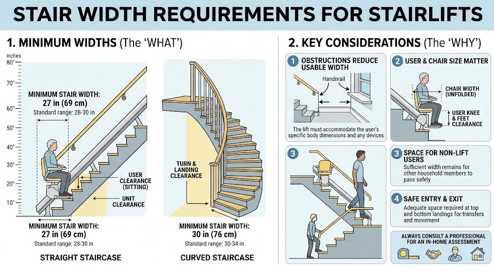 How wide do stairs need to be for a stairlift