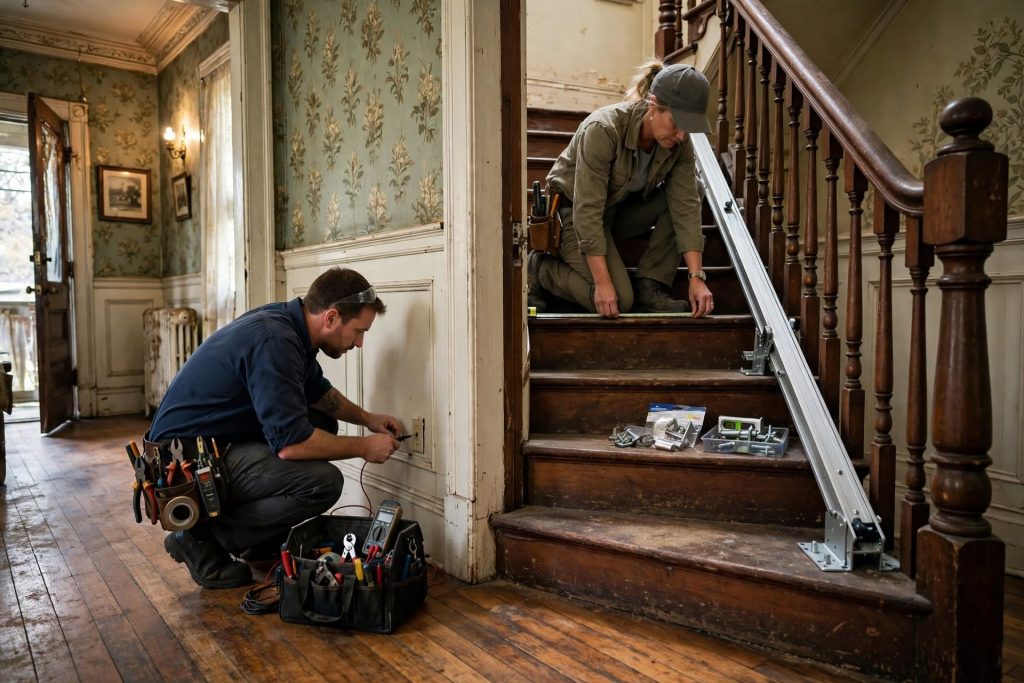 Stair Lift Installation in Older Homes Electrical, Flooring, & Stairway Considerations