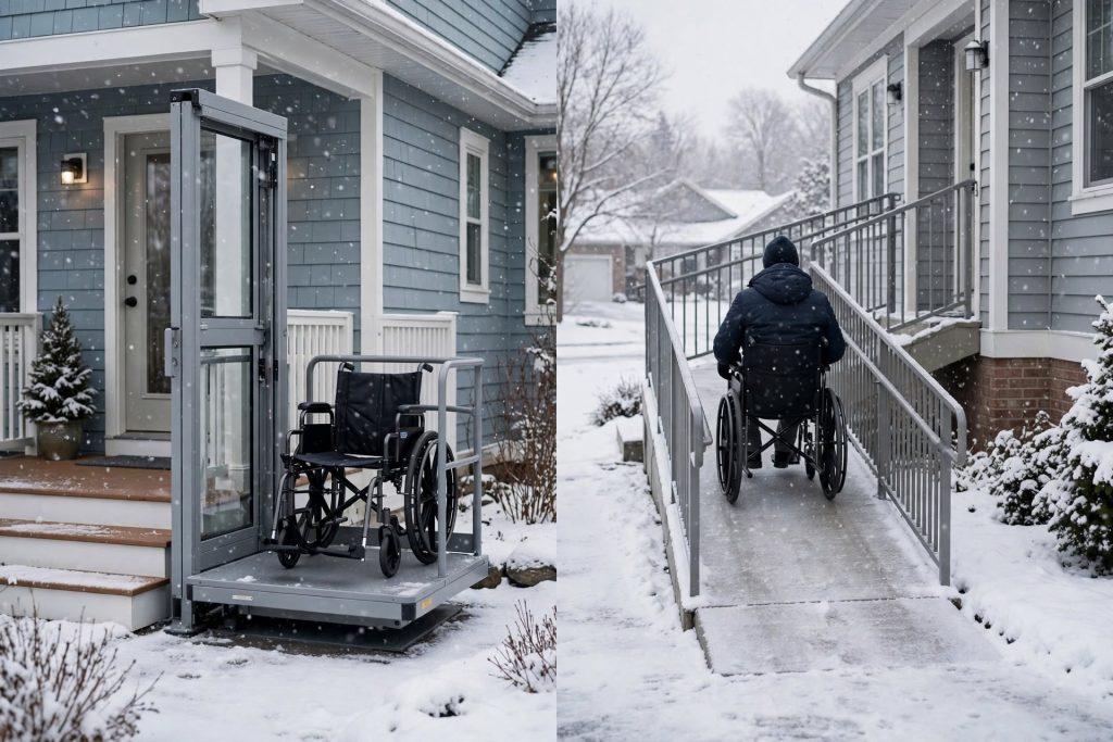 Vertical Platform Lift vs. Ramp Space, Slope, Weather, & Accessibility Considerations